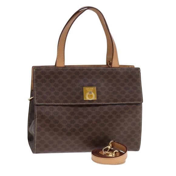 CELINE Macadam Canvas Hand Bag Pvc Leather Brown - Picture 1 of 12